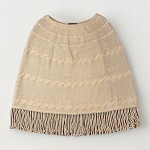 Lands' End Cable Knit Poncho Women Size S/M Wool Blend Fringe Western Sweater